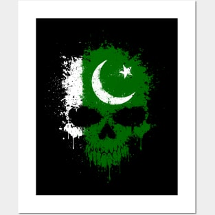 Chaotic Pakistani Flag Splatter Skull Posters and Art